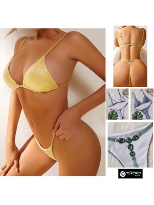Costume Bagno 2 Pezzi Bikini Brasiliano Tanga Mare Donna Swimsuit Strass 550181B